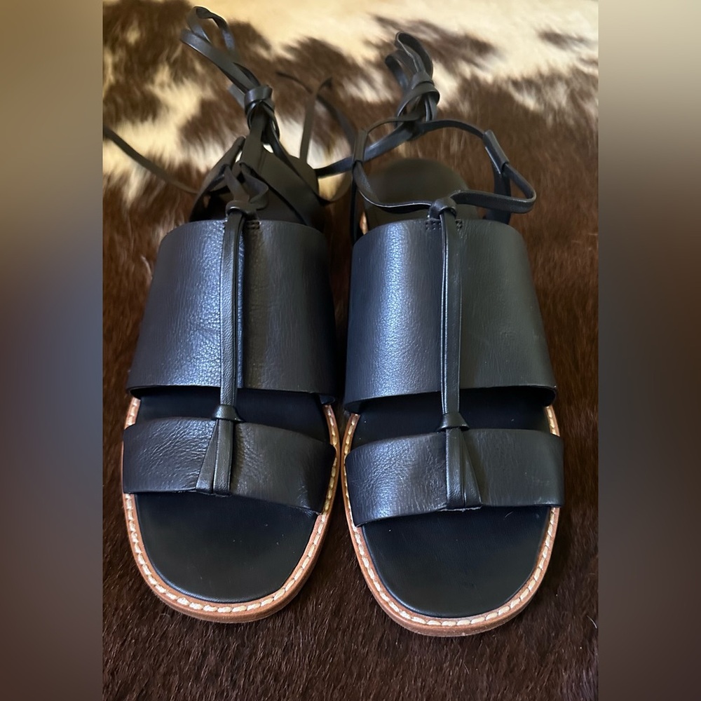 Vince Black Leather Lace-Up Gladiator Sandals - Picture 6 of 14